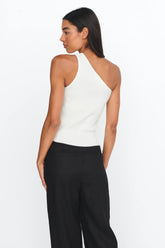 Channy One-Shoulder Ribbed Top White